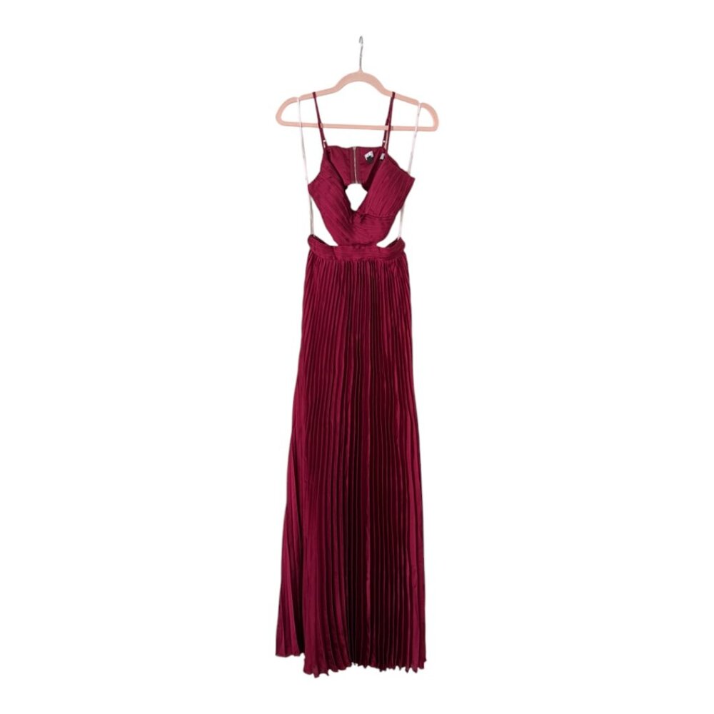 Lulu's Wine-Red Pleated Cutout Maxi Dress - Picture 5 of 10